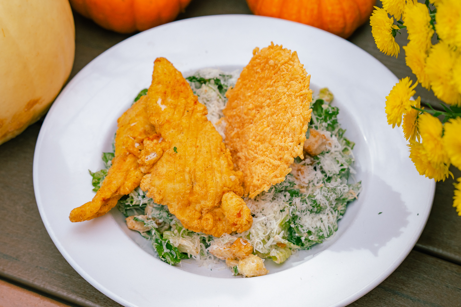 fried chicken cesar salad